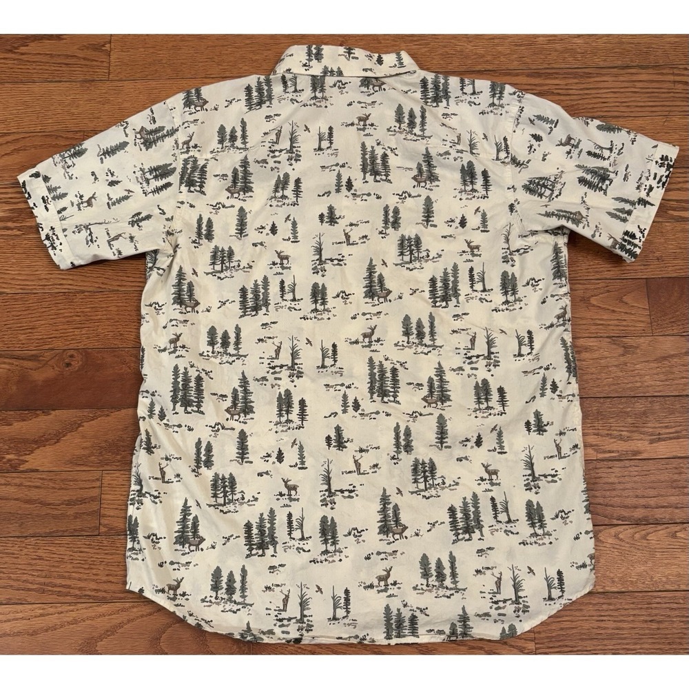 Columbia Men's M Medium Shirt Button-Up Elk and Cedar Print Pocket Short Sleeve